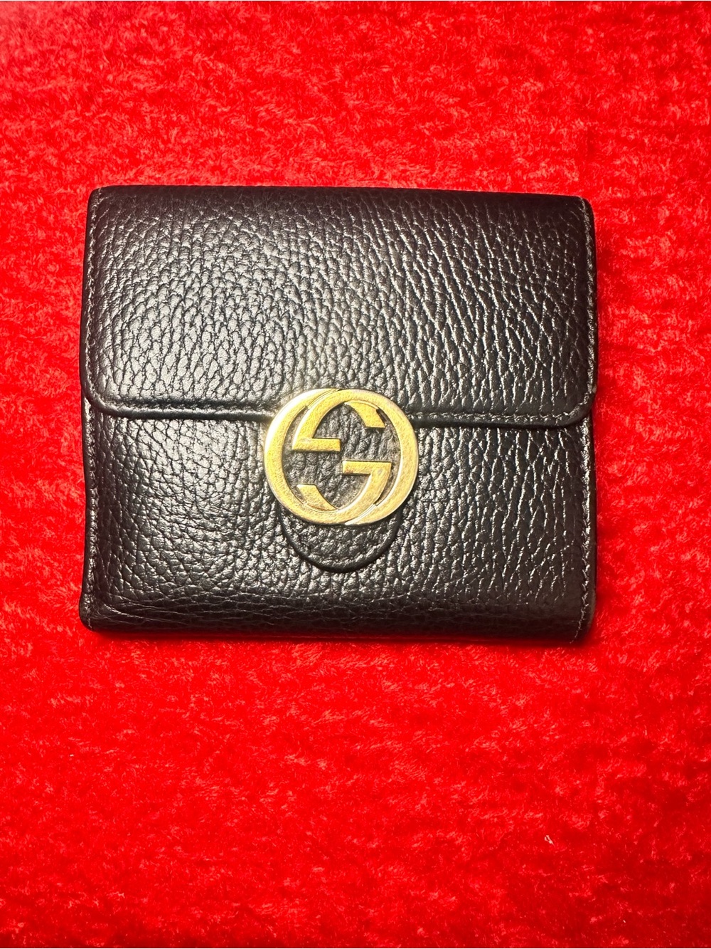 Gucci Black Pebbled Leather Wallet with interlocking Gold Double G